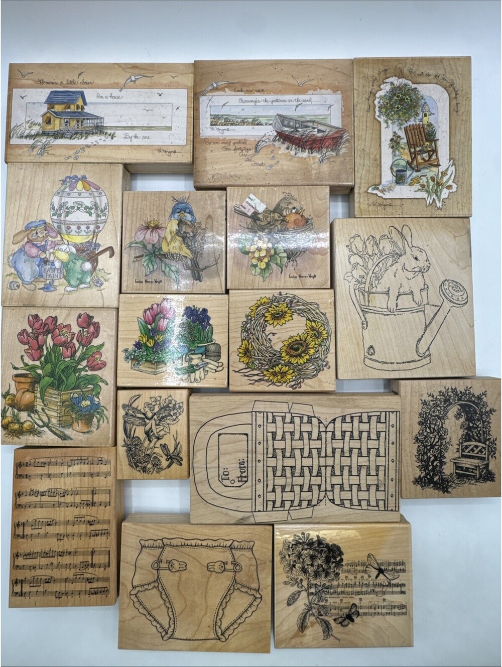 Lot 16 Spring Flowers Bunny Rabbits Beach Sea Garden Rubber Stamps Music Stamps